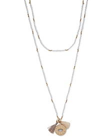 Gold-Tone Crystal Evil Eye & Tassel White Beaded Layered Pendant Necklace, 16" + 3" extender