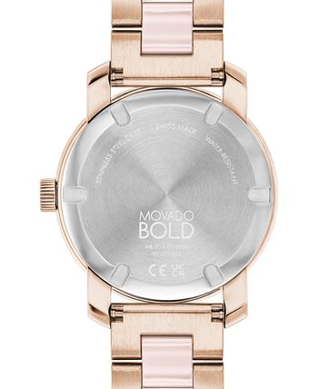 Movado - Women's Swiss Bold Blush Ceramic & Carnation Gold-Tone Stainless Steel Bracelet Watch 36mm