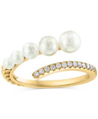 EFFY&reg; Cultured Freshwater Pearl (2-1/2 - 4-1/2mm) & Diamond (1/10 ct. t.w.) Bypass Ring in 14k Gold