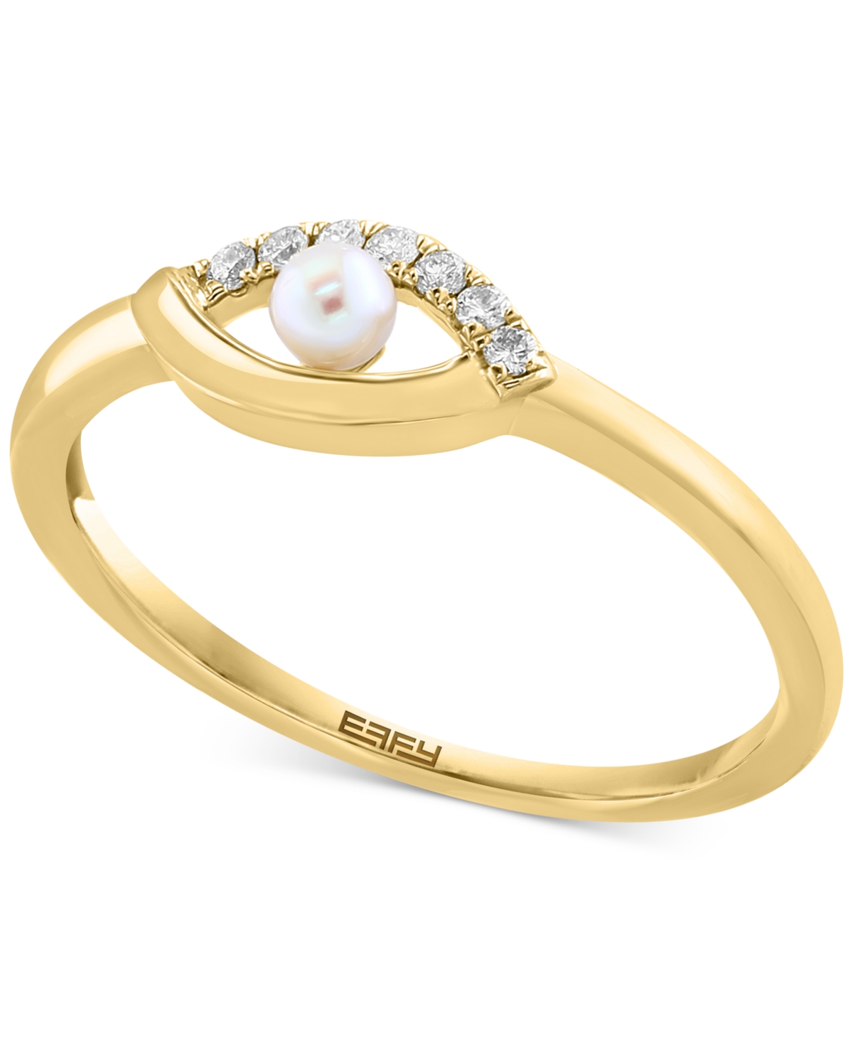 Effy Collection Effy Cultured Freshwater Pearl (4mm) & Diamond (1/20 ct. t.w.) Evil Eye Ring in 14k Gold