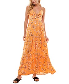 Juniors' Floral Tie-Front Tiered Maxi Dress