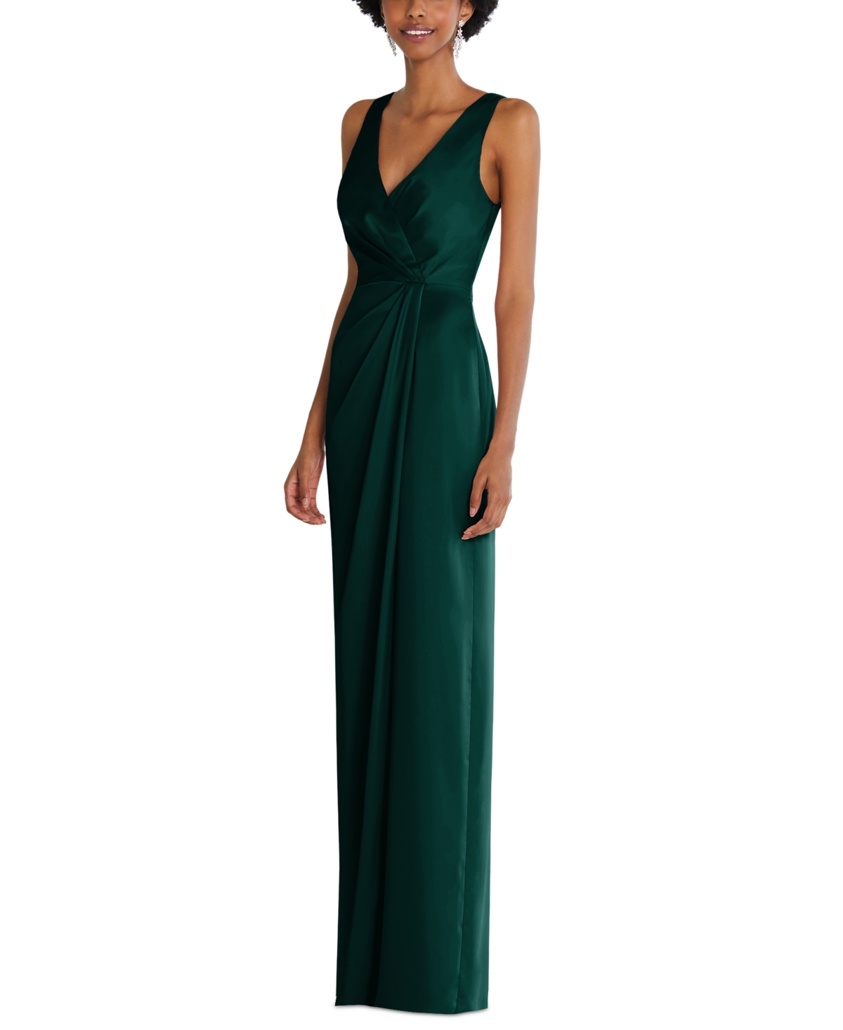 After Six Women's Faux Wrap Whisper Satin Maxi Dress with Draped Tulip Skirt