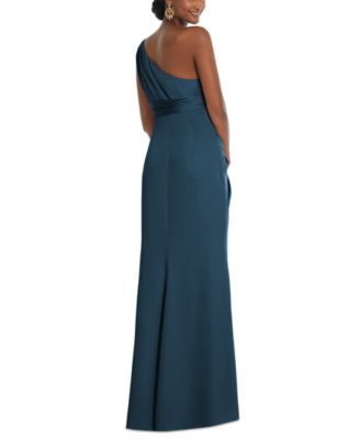 Women's One-Shoulder Draped Twist Empire Waist Trumpet Gown