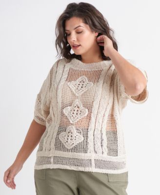 Black Tape - Plus Size Rustic Open-Knit Crochet Top