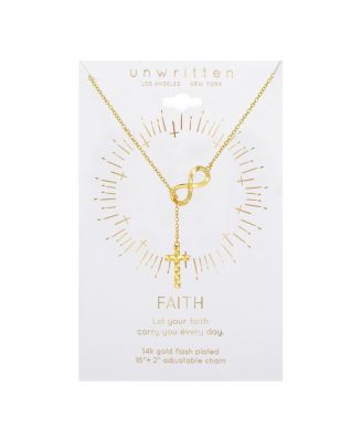 14K Gold Flash Plated Infinity and Cross Lariat Pendant Necklace