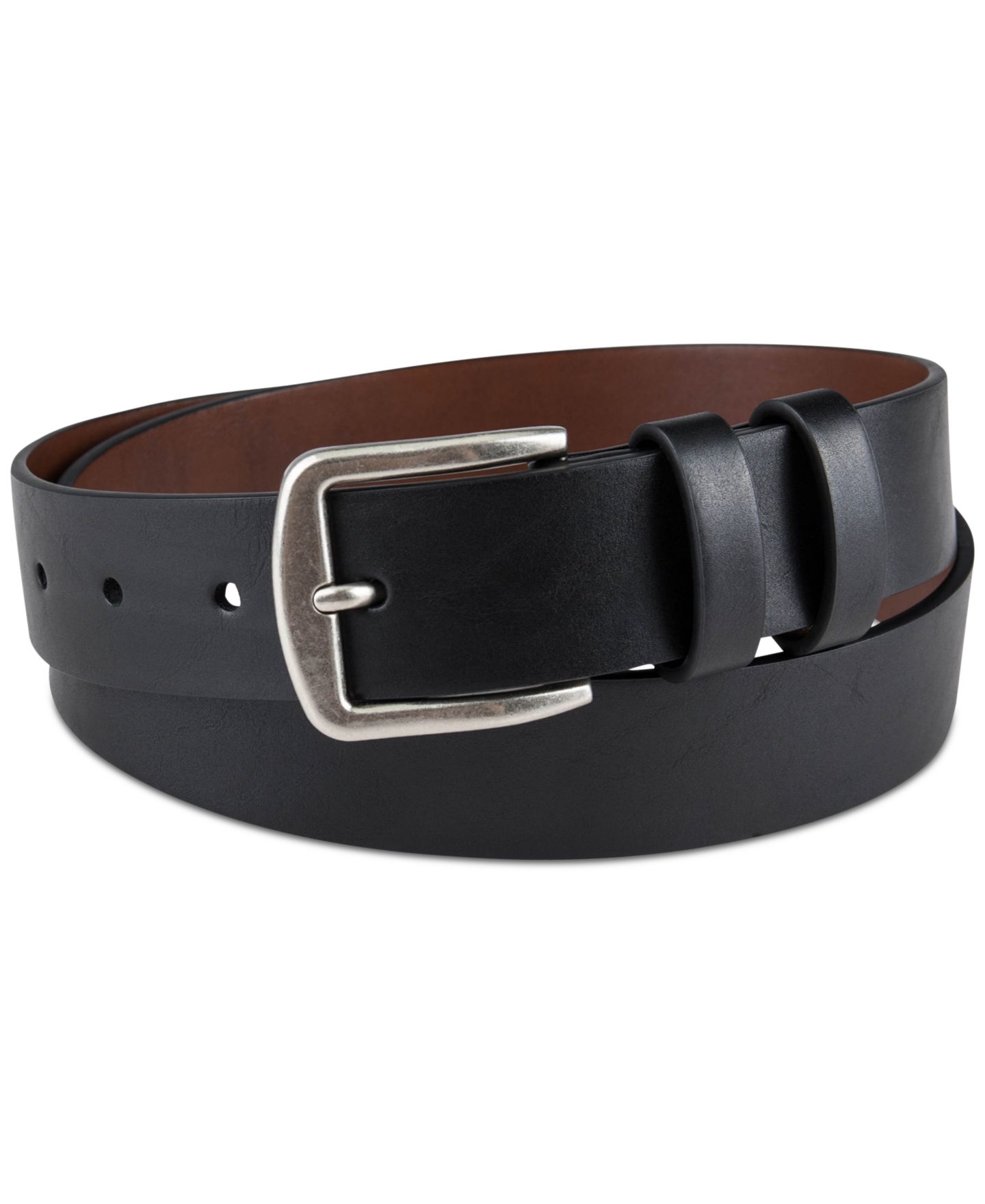 Мужской ремень Club Room 33MM Burnished-Edge Belt, цвет: Чёрный — фото 1