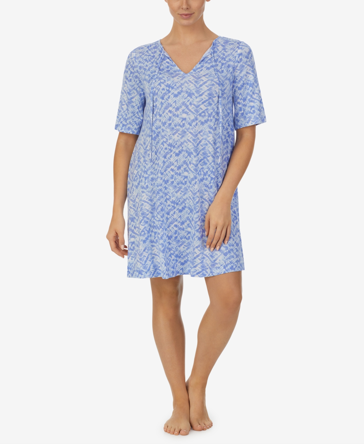 Shop Ellen Tracy Women's Short Sleeve Sleepshirt In Peri Tie Dye Stripe