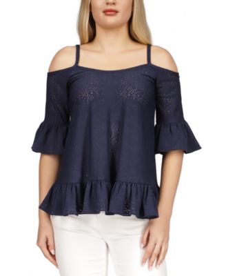 Michael Kors - Women's Eyelet Cold-Shoulder Ruffled Top