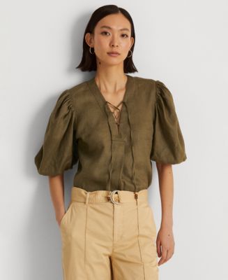 Lauren Ralph Lauren Linen Puff-Sleeve Blouse - Macy's