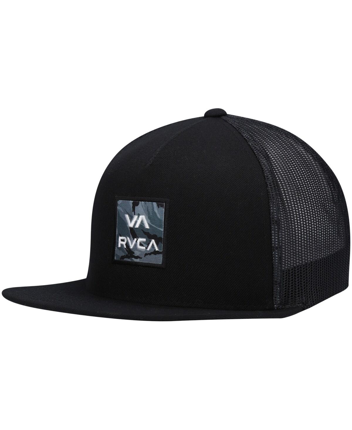 Rvca Men's  Black Wordmark Va Atw Print Trucker Snapback Hat