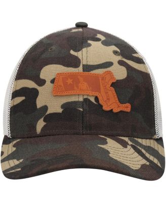 Men's Camo Massachusetts Icon Woodland State Patch Trucker Snapback Hat