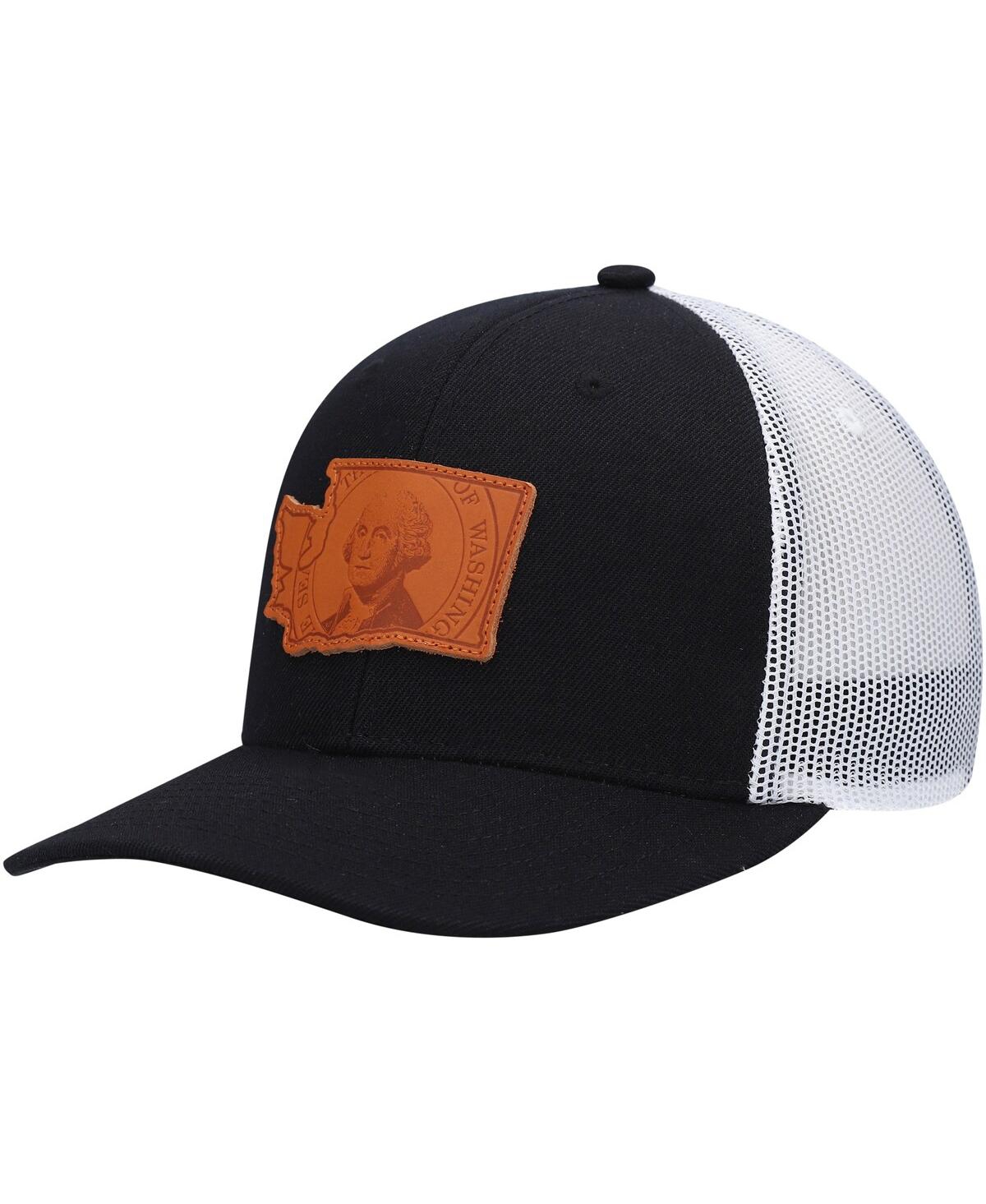 Local Crowns Men's  Black Washington Leather State Applique Trucker Snapback Hat