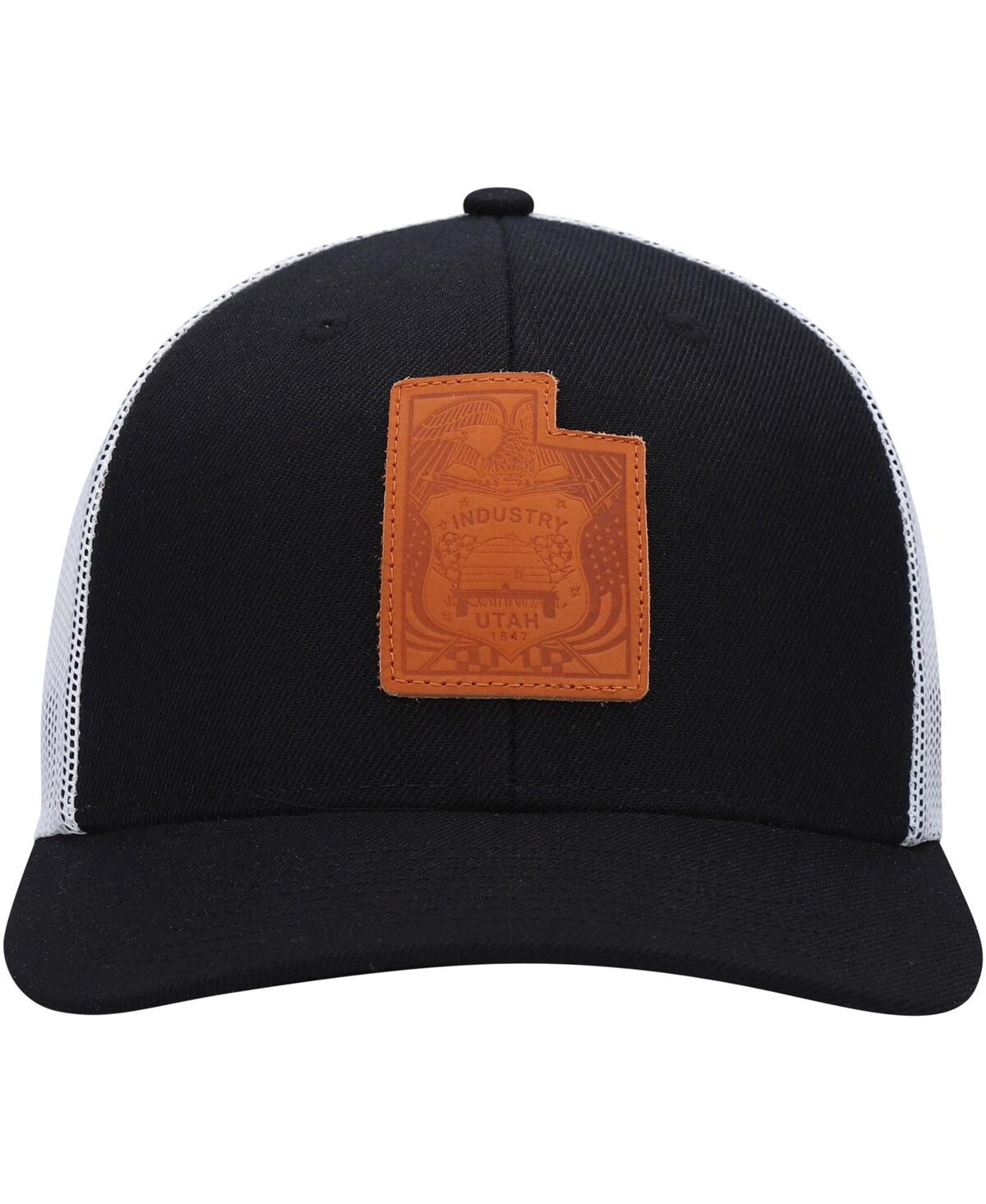 Shop Local Crowns Men's  Black Utah Leather State Applique Trucker Snapback Hat