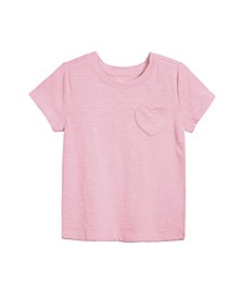 Little Girls Short Sleeves Heart Pocket T-shirt