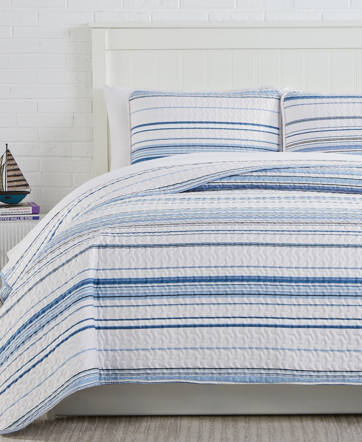 Southshore Fine Linens Southshore Stripe 3-pc. Quilt Set, Full/queen In Blue