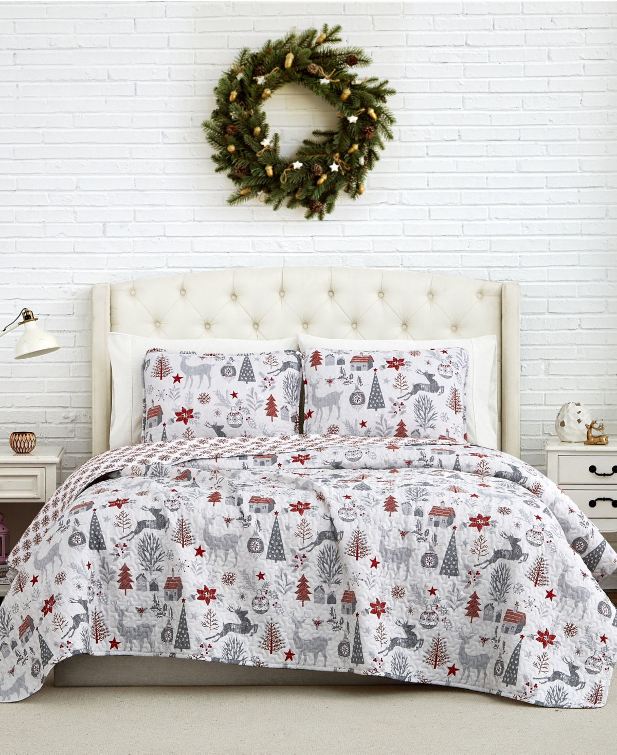 Southshore Fine Linens Holly Jolly Lane Oversized Reversible 3-Pc. Quilt Set, King/California King