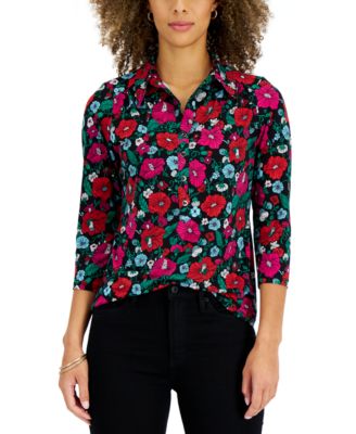 Charter Club Women's Floral Print V Neck Top Pink Size Petite XL main image 1