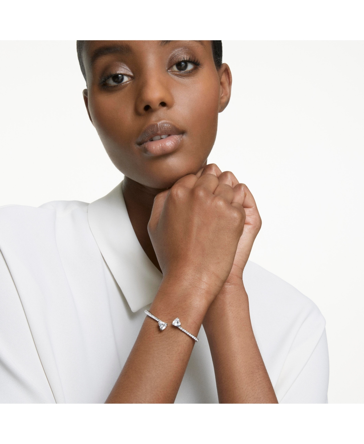 Swarovski Attract Soul Heart Rhodium Plated Bangle - Silver-Plated