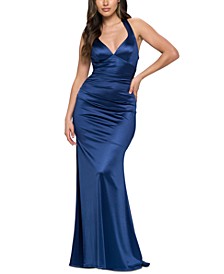 Juniors' Strappy-Back Satin Gown