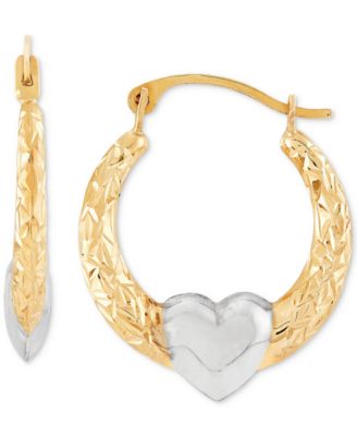 Macy's - Textured Two-Tone Heart Hoop Earrings in 10k Gold