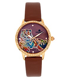  Diana Automatic Engraved Mop Olive or Blue or Black or Camel or Brown Leather Band Watch, 41mm