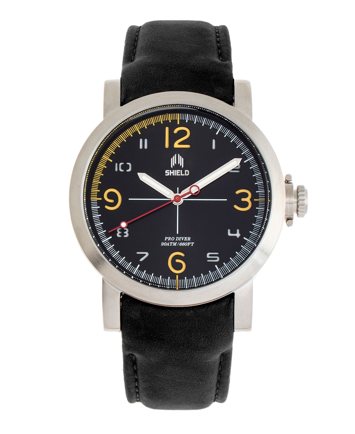Shield Berge Quartz Black Dial Black Leather Mens Watch Sldsh101-2 In Silver-tone/black