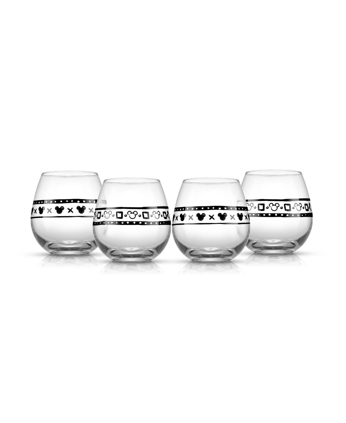 Joyjolt Disney Geo Picnic Mickey Mouse 15 oz Stemless Wine Glasses Set, 4 Pieces In Clear