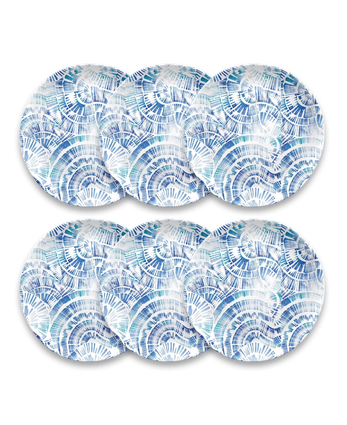 Melamine Coastal Scallops 6-Piece Dinner Plate Set, 10.5" - Coastal Blue, Teal, White