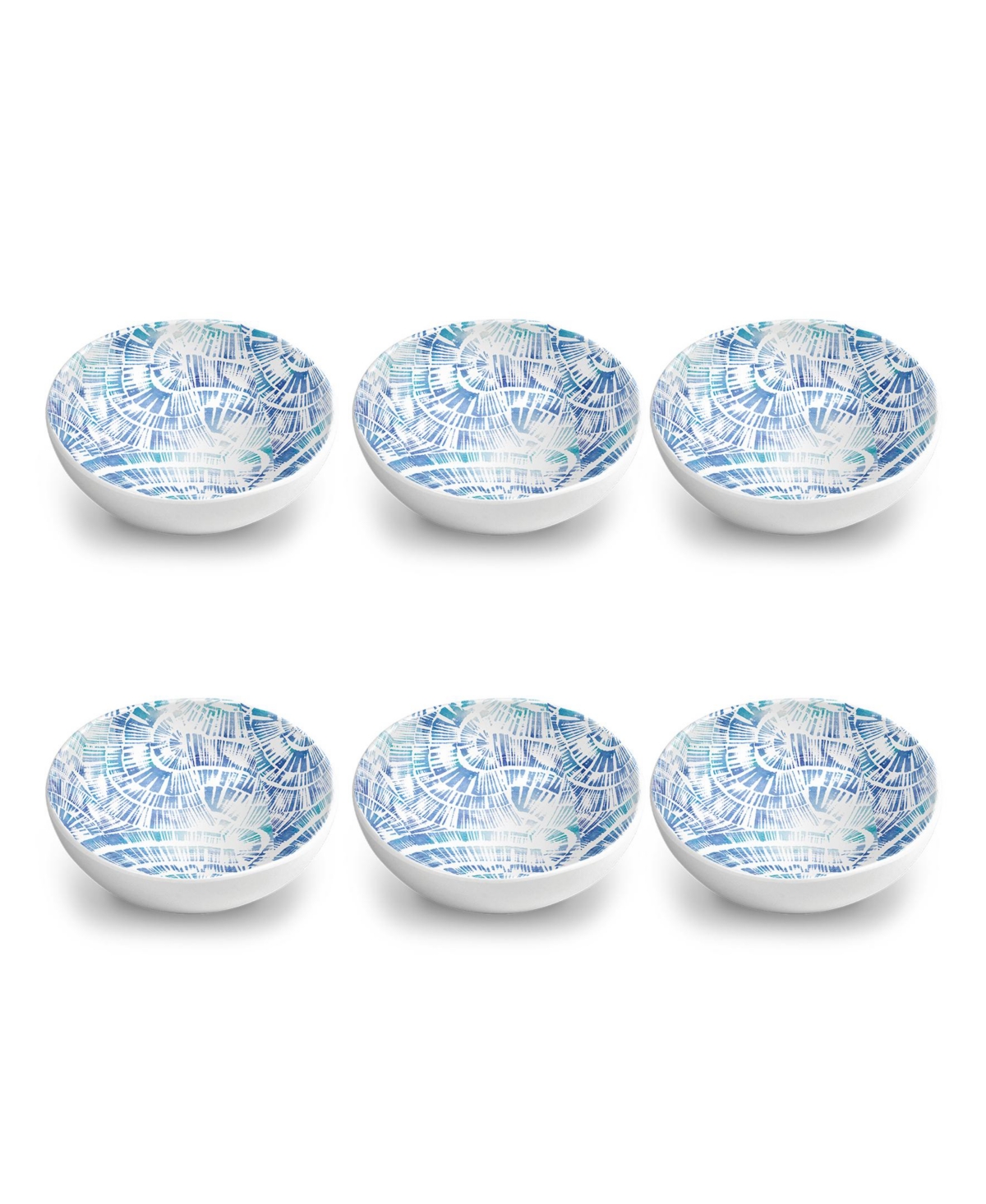 Melamine 7" Coastal Scallops 6-Piece Bowl Set, 34 oz - Coastal Blue, Teal, White