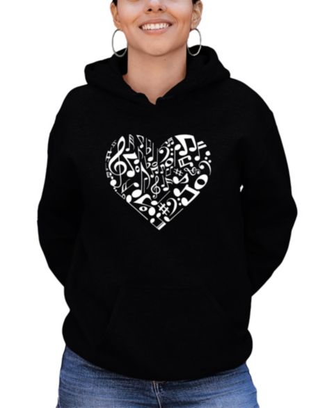 Женское худи LA Pop Art Hooded Word Art Heart Notes Sweatshirt Top, цвет: Чёрный