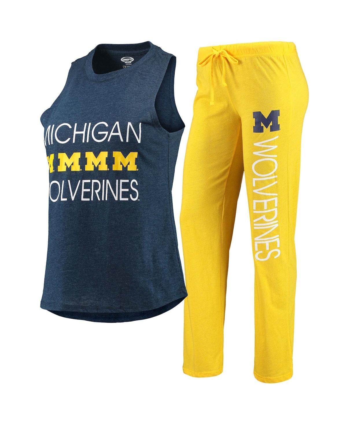 Shop Concepts Sport Women's  Maize, Navy Michigan Wolverines Tank Top And Pants Sleep Set In Maize,navy