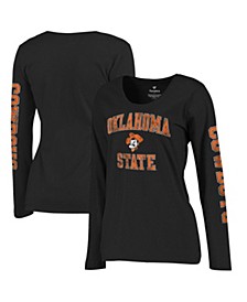 Women's Branded Black Oklahoma State Cowboys Arch Over Logo Scoop Neck Long Sleeve T-shirt