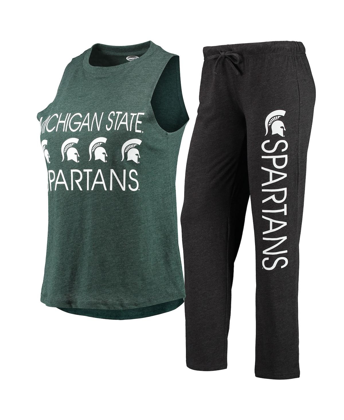 Shop Concepts Sport Women's  Black, Green Michigan State Spartans Tank Top And Pants Sleep Set In Black,green