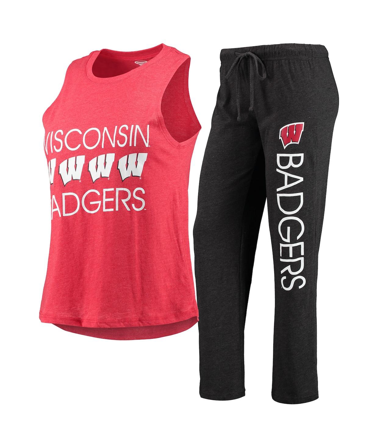 Shop Concepts Sport Women's  Black, Red Wisconsin Badgers Tank Top And Pants Sleep Set In Black,red