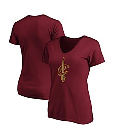 Women's Branded Wine Cleveland Cavaliers Primary Logo Team V-Neck T-shirt