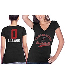 Women's Threads Damian Lillard Black Portland Trail Blazers Name & Number Tri-Blend V-Neck T-shirt