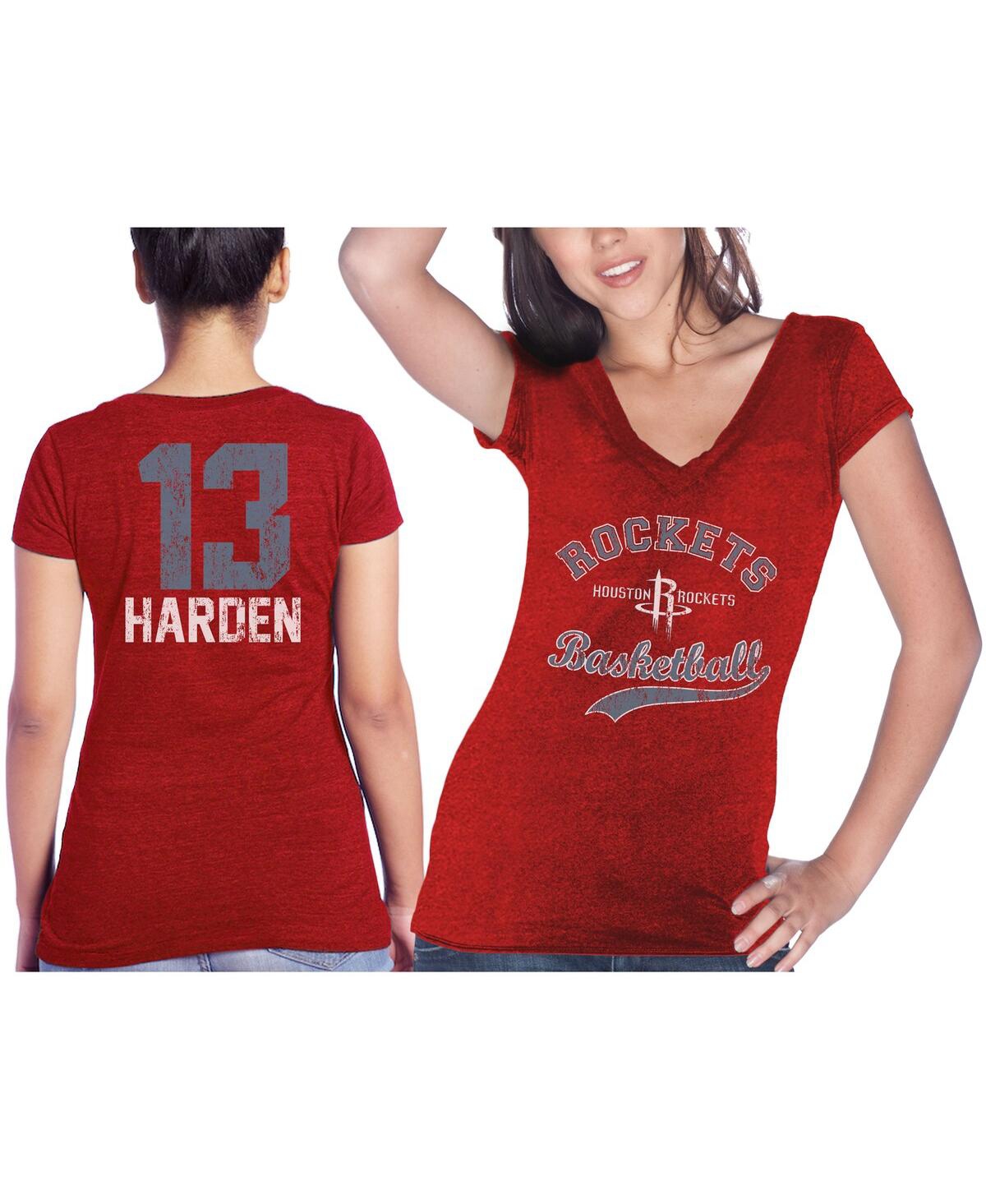 Shop Majestic Women's  Threads James Harden Red Houston Rockets Name & Number Tri-blend T-shirt