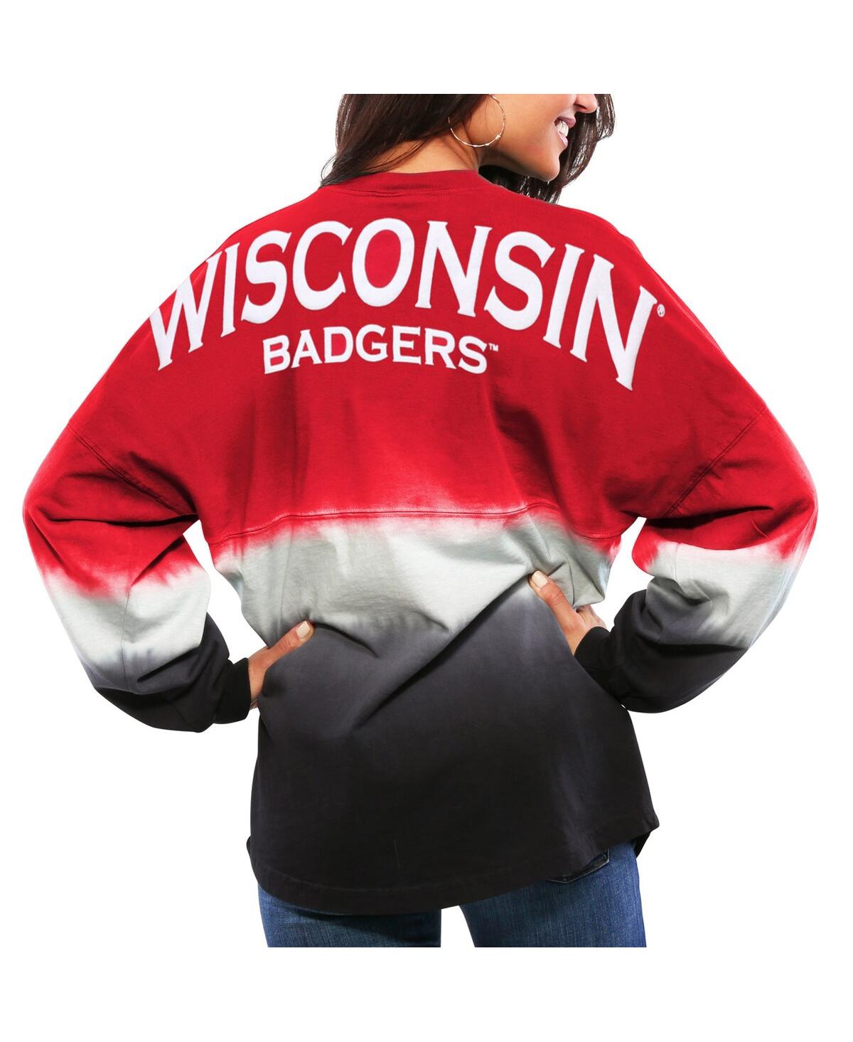 Shop Spirit Jersey Women's Red Wisconsin Badgers Ombre Long Sleeve Dip-dyed