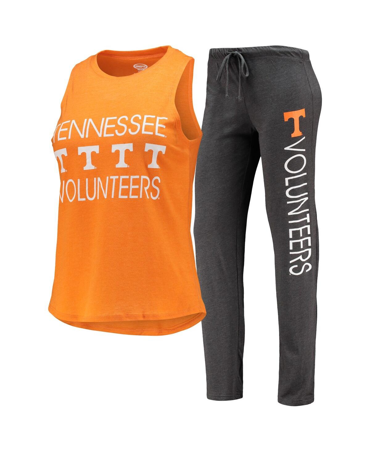 Shop Concepts Sport Women's  Charcoal, Tennessee Orange Tennessee Volunteers Tank Top And Pants Sleep Set In Charcoal,tennessee Orange