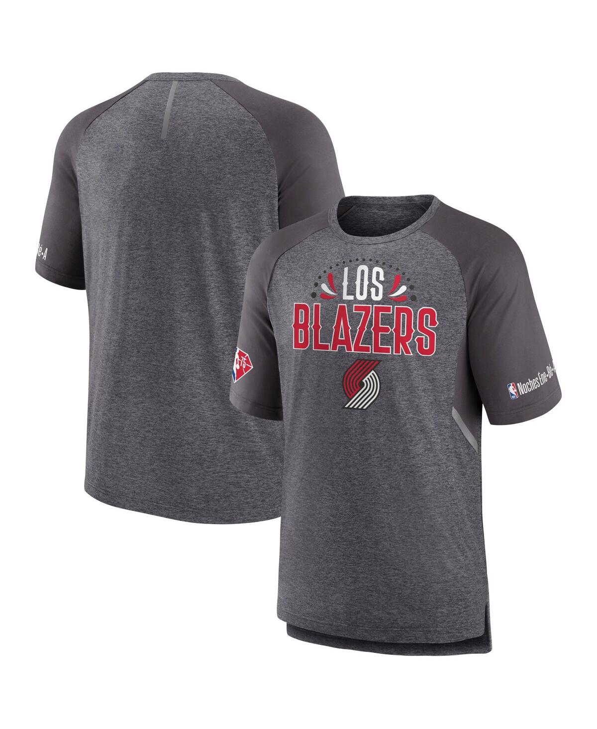 Shop Fanatics Men's  Heathered Gray Portland Trail Blazers 2022 Noches Ene-be-a Core Shooting Raglan T-shi