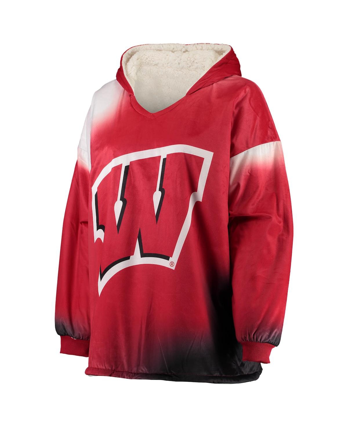 Shop Foco Men's Red And White Wisconsin Badgers Sherpa Big Logo Gradient Reversible Hoodeez In Red,white
