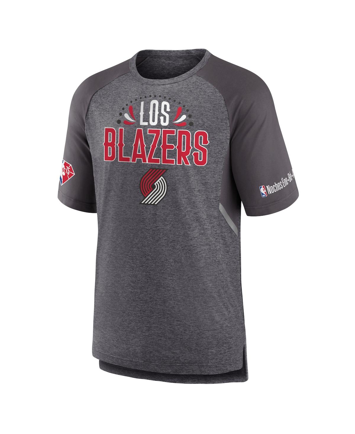 Shop Fanatics Men's  Heathered Gray Portland Trail Blazers 2022 Noches Ene-be-a Core Shooting Raglan T-shi