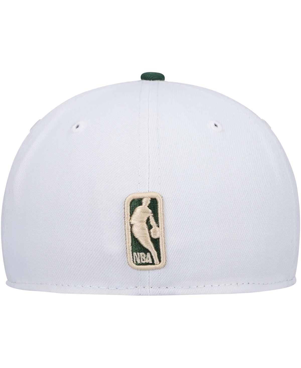 New Era Men's  White, Hunter Green Milwaukee Bucks Arch Champs 59fifty Fitted Hat In White,hunter Green
