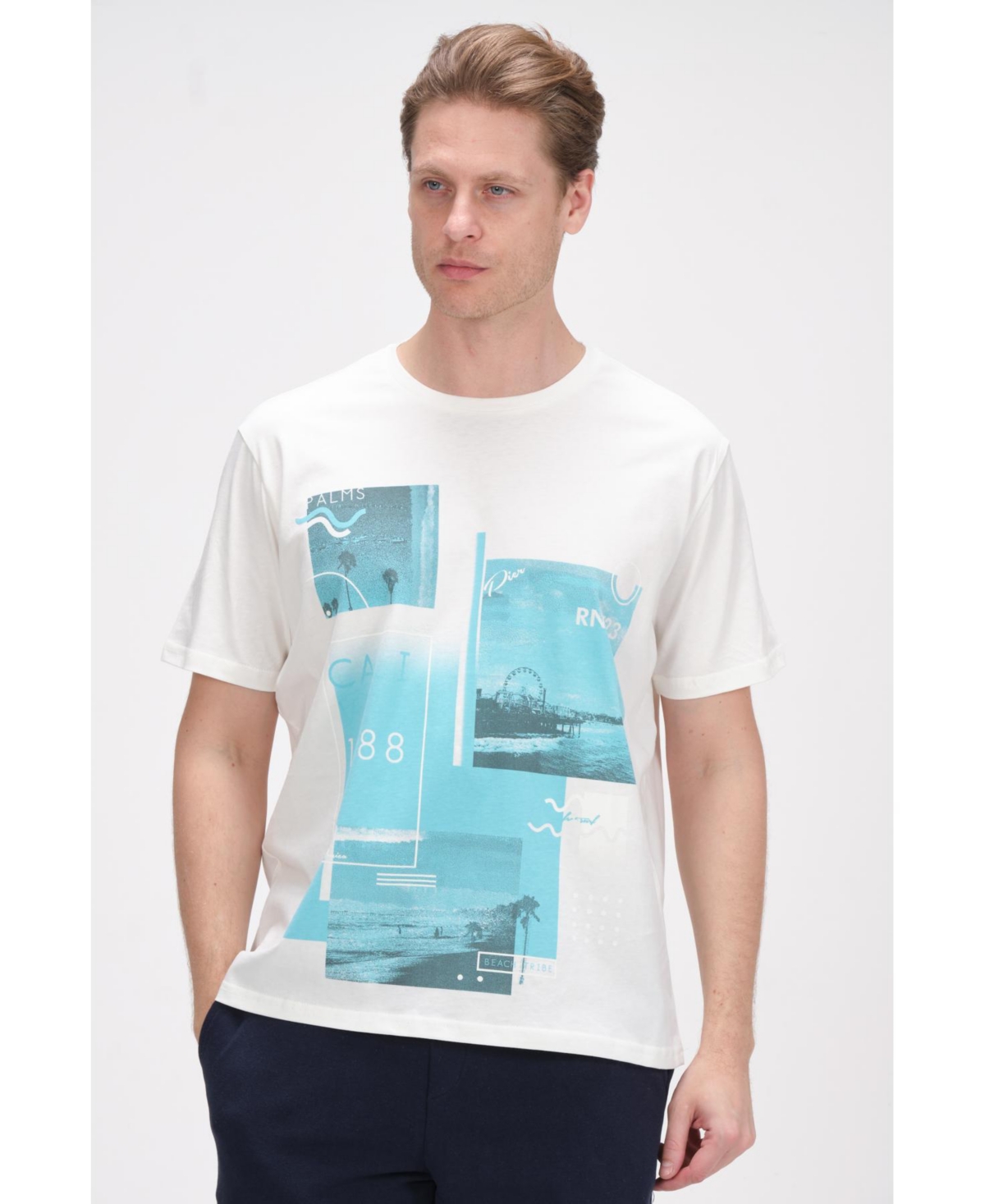 Ron Tomson Men's Modern Print Fitted Cali T-shirt In Stone