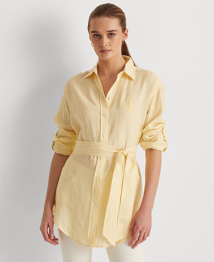 Lauren Ralph Lauren Striped Logo Linen Shirt & Reviews - Tops - Women -  Macy's