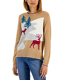 Petite Winter Scene Crewneck Sweater, Created for Macy's