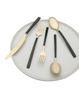 Beacon Two Tone Black-Gold Satin 20-Piece Flatware Set, Service for 4
