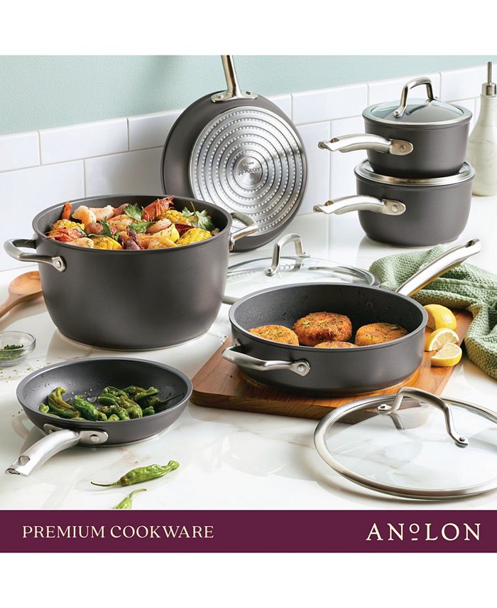 Anolon Accolade HardAnodized Nonstick Cookware Set, 10Piece, Moonstone Macy's