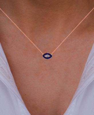 Cubic Zirconia & Enamel Evil Eye Pendant Necklace in 14k Rose Gold-Plated Sterling Silver, 16" + 1" extender