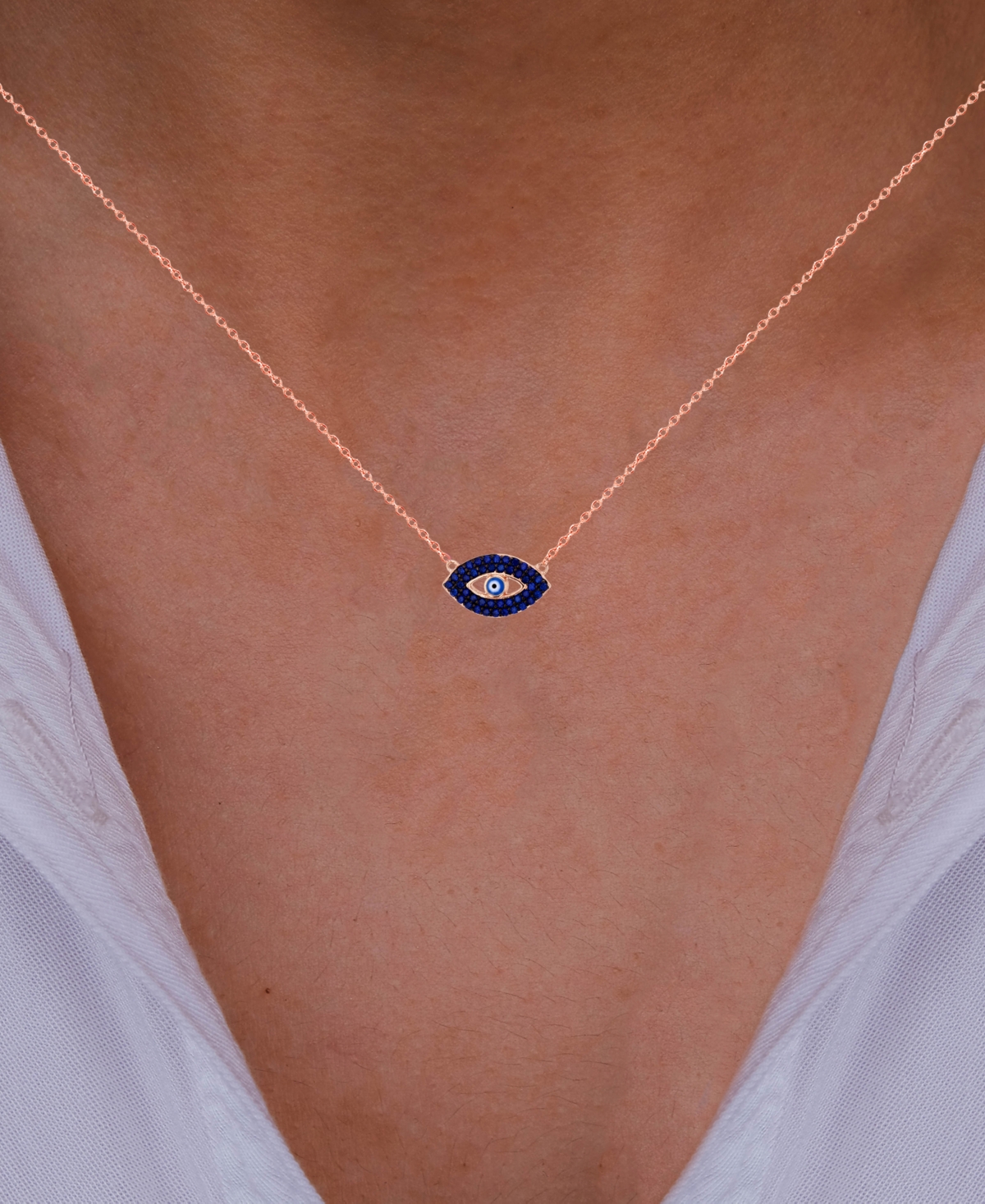 Cubic Zirconia & Enamel Evil Eye Pendant Necklace in 14k Rose Gold-Plated Sterling Silver, 16